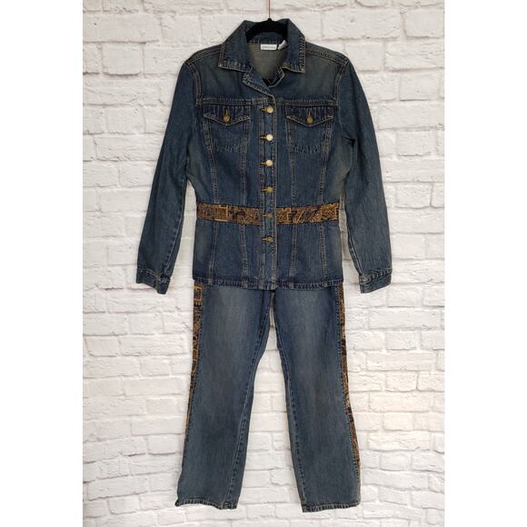 Vintage St. Johns Bay Three Piece Set Denim Jacket Jeans Belt Southwestern Sz M - Picture 1 of 16